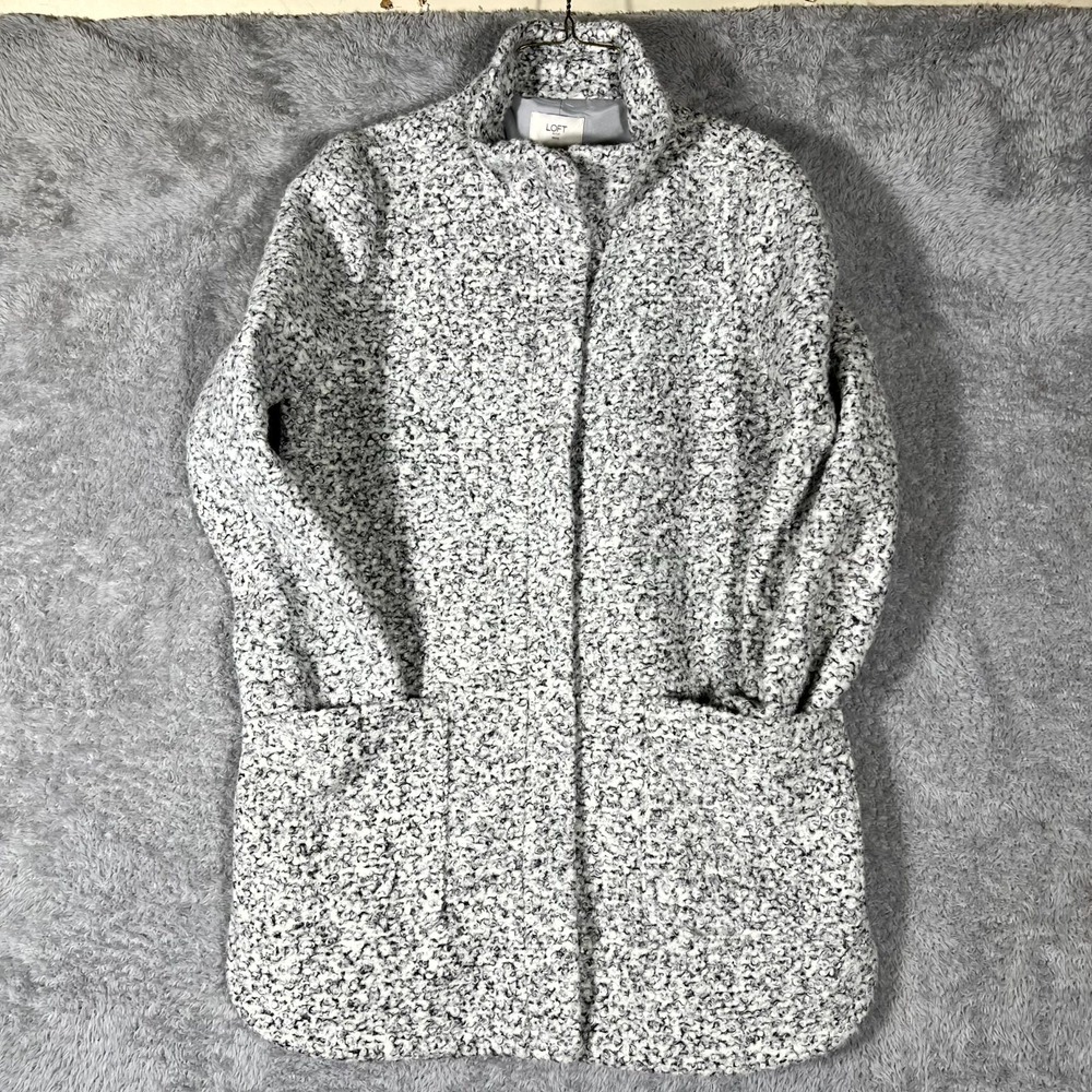 Loft Outlet Coat Womens Large Petite Gray Black Textured Full Zip Mock Neck